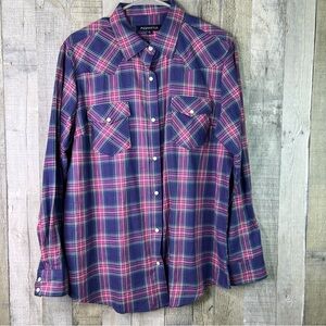 Pashartuk XL Snap Front Long Sleeve Plaid Shirt w/Snap Pockets Purple & Pink